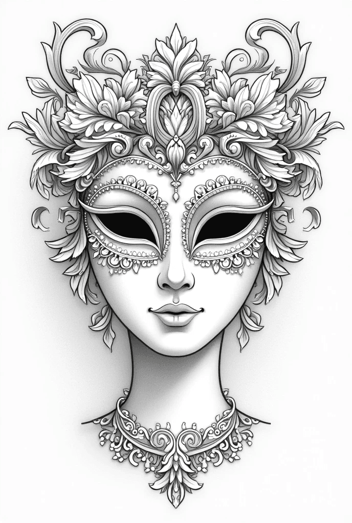 Dama mask illustration — elegant feminine mask with floral headdress