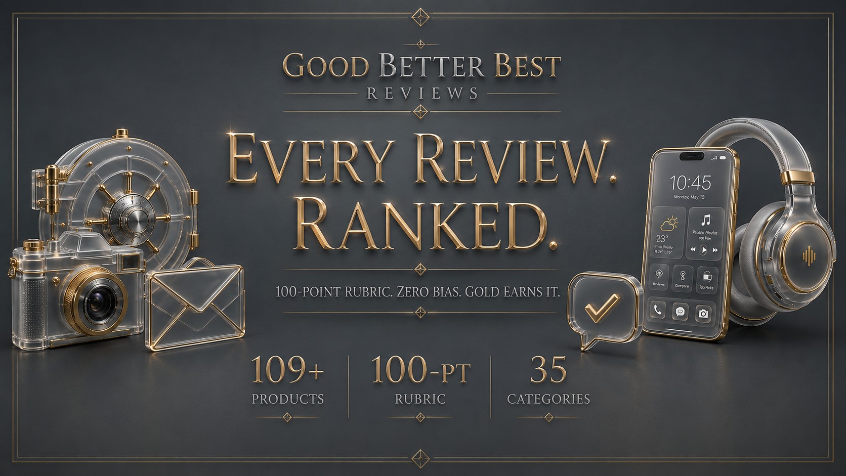 Good Better Best Reviews — Every Review. Ranked. 100-point rubric, zero bias. 109+ products reviewed across 35 categories.